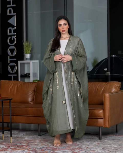 Abaya Bisht with hand shake IB136 Green